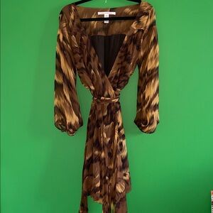 Diane Von Furstenberg Animal Print Long Sleeve Wrap Dress